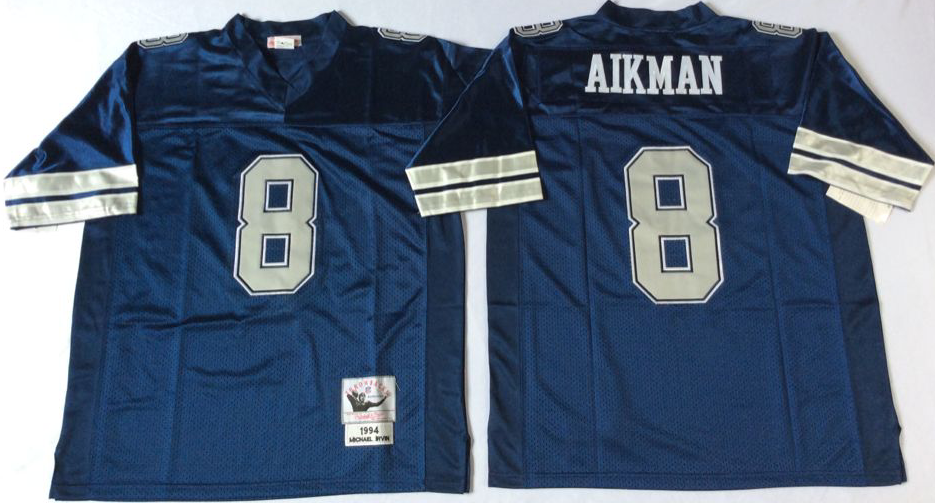 Men NFL Dallas Cowboys 8 Aikman blue style #2 Mitchell Ness jerseys->dallas cowboys->NFL Jersey